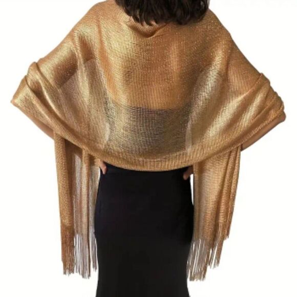 New Gold Fringe Kimono / Shawl /Swim Cover-Up - Picture 5 of 12